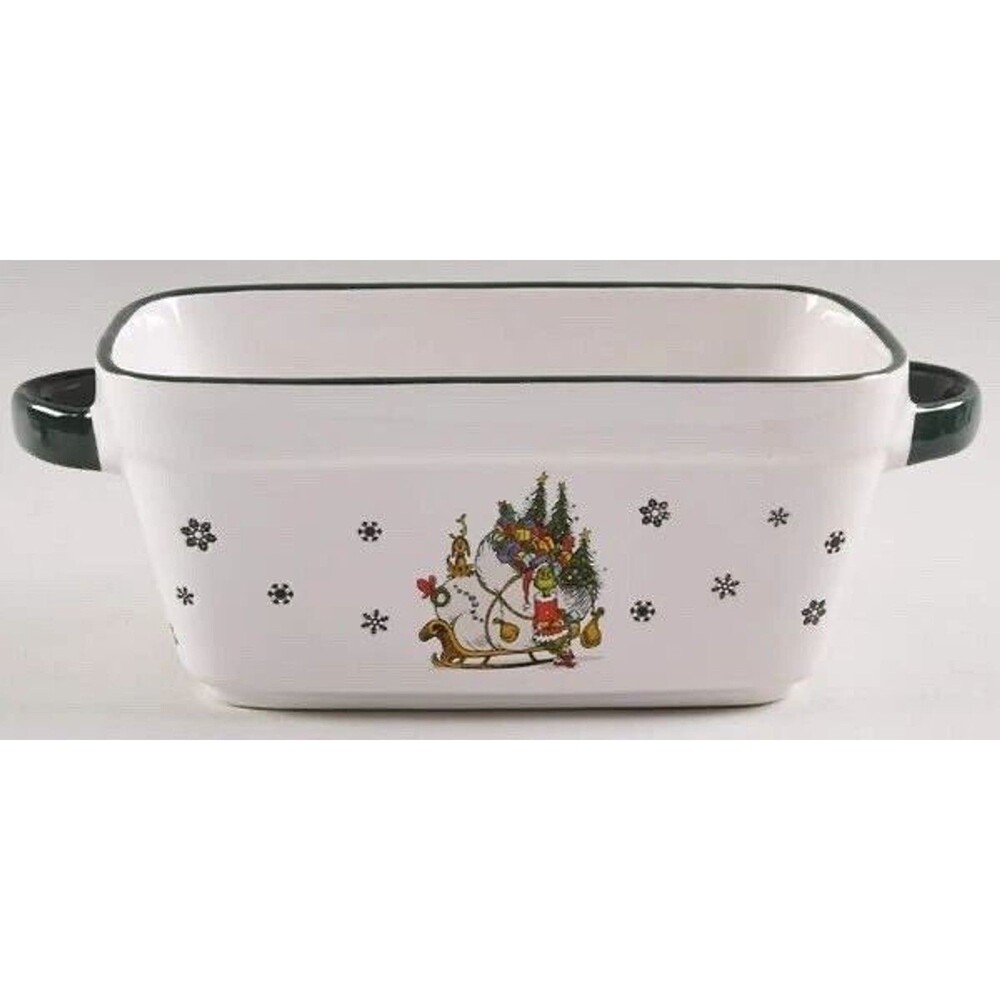 Dr. Seuss How The Grinch Stole Christmas Sleigh W/Max GREEN Rimmed Loaf Dish Pan